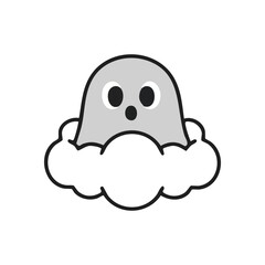 Charming Cloud Ghost Cartoon. An endearing spectral figure emerges from a fluffy sky formation. This sweet illustration conveys innocence and playful surprise, perfect for various designs.