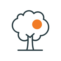 Tree Icon Outline Orange Element. Clean vector artwork depicts a stylized plant silhouette featuring a vibrant orange sphere, symbolizing nature, growth, and eco-conscious vitality.