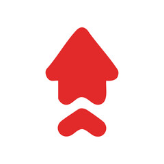 Red Upload Direction Arrow Symbol. This vibrant graphic illustrates data transmission, ascent, or successful submission. It represents advancement, progress, and achievement.