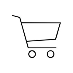 Online Shopping Cart Outline Icon. This clean black line graphic depicts an empty purchase basket, symbolizing e-commerce, digital transactions, and modern retail experiences.
