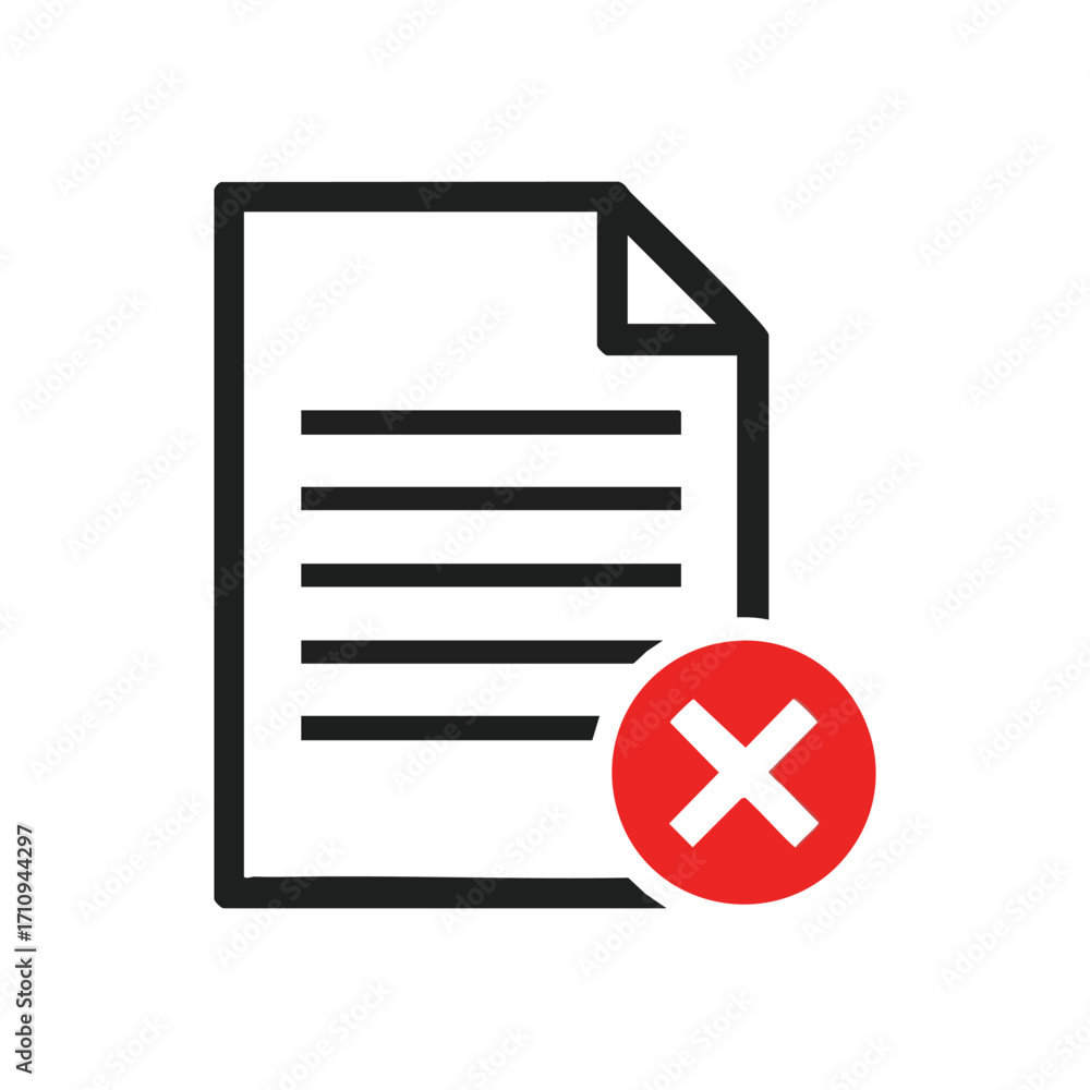 Poster deleted document icon outline. vector illustration of a removed paper file. represents invalid data,