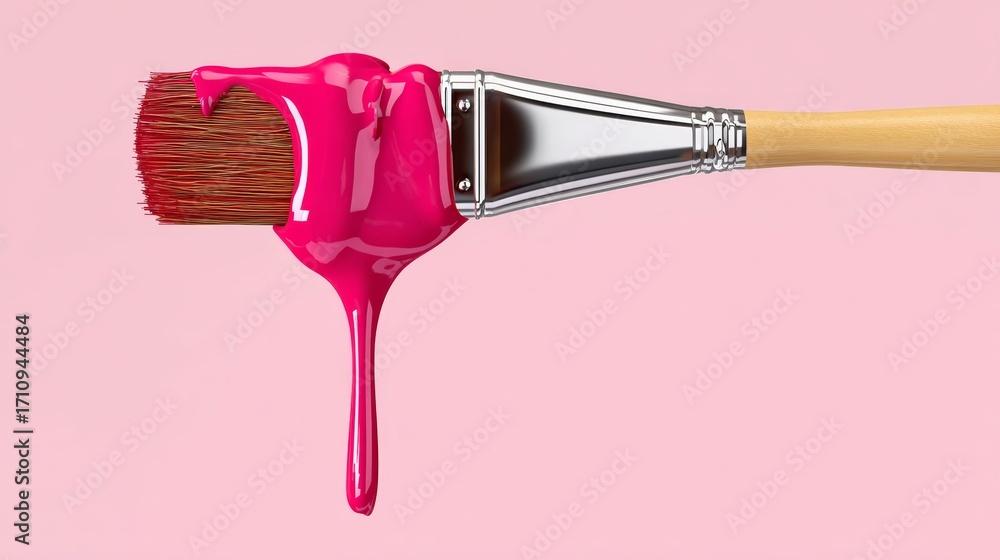 Poster a pink paintbrush with a red paint dripping from it is on a pink background. the brush is in the mid