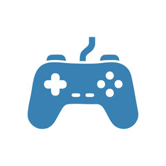 Blue Gaming Controller Icon. A sleek graphic of a digital console remote, colored in a vibrant cerulean. It symbolizes modern entertainment and recreational play.