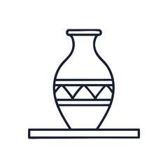 Patterned Ceramic Vessel Line Icon. Simple outline depiction of a decorative pottery item. Represents timeless elegance, cultural heritage, and artistic craftsmanship.