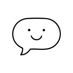 Happy Speech Bubble Icon. A delightful talk balloon signifies joyful exchanges. This charming graphic symbolizes positive interactions, amiable communication, and pleasant online discourse.