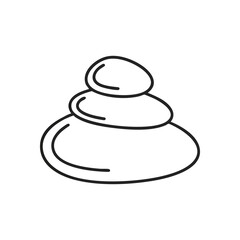 Zen Meditation Stone Stack Icon. This minimalist graphic features a serene arrangement of three smooth pebbles. It symbolizes inner peace, relaxation, and holistic well-being.