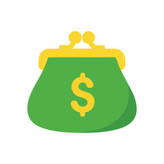 Green Money Pouch Icon. Vibrant emerald coin bag displaying a prominent currency sign. Symbolizes financial prosperity, careful budgeting, and secure personal assets.