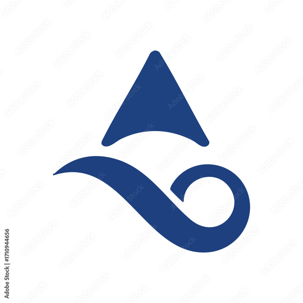 Poster blue peak wave abstract graphic. a stylized azure emblem depicting an ascending form above a fluid c