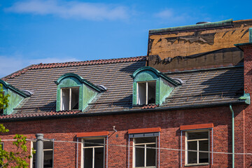 Old building roof under partial restoration process.