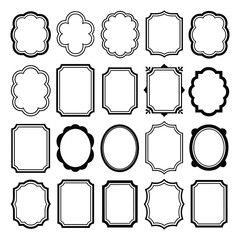 Vintage Frame Vector Set, Black Silhouette Decorative Frames in Various Shapes