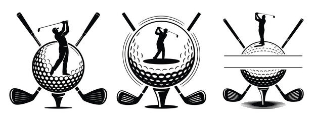 Golf Retired vector illustration &mdash; features a golfer, golf ball, and club, perfect for logo or design use.