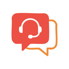 Customer Support Dialogue Icon. Friendly illustration depicting client service via headset in speech bubbles, symbolizing excellent client assistance and effective communication. Represents helpful.