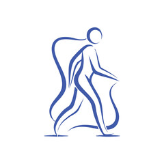 Dynamic Walking Figure Symbol. This minimalist graphic depicts an individual in motion, embodying vitality and personal journey. It conveys health, progress, and energetic well-being.