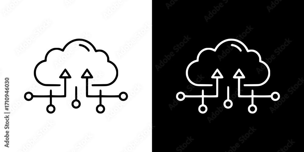 Poster cloud computing outline icon on transparent and black background