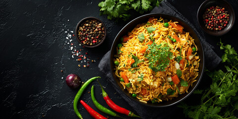 Tawa Pulao indian food on black background
