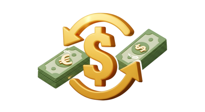 3d currency exchange icon with dollar euro and arrows  
