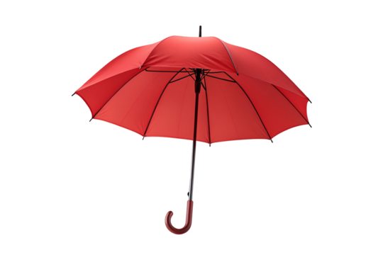 Bright red umbrella on black background for weather protection fashion image stock photo