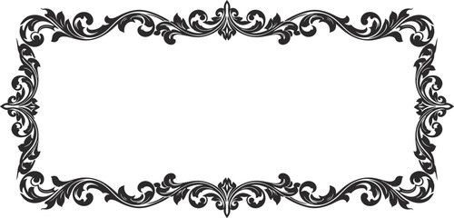 Detailed ornate black frame design element with swirls on transparent background