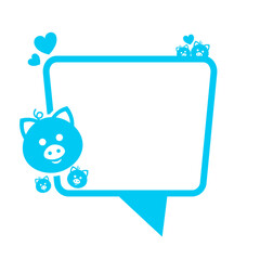 blue speech box frame and cute pig icon