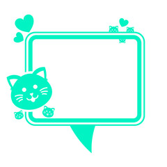 green speech box frame and cute cat icon