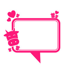 pink speech box frame and cute cow icon