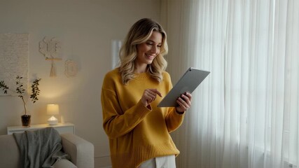 Shot of businesswoman using a digital tablet while standing . Home office - Powered by Adobe