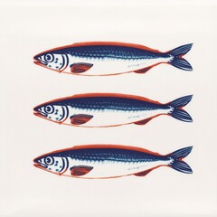 Sardines in a row of three art.