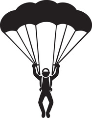 Illustration of parachutist in a circle isolated on white background, a silhouette of a skydiver