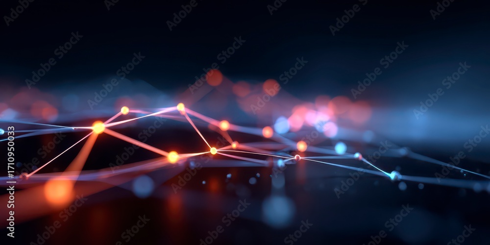 Poster abstract digital connectivity background: dynamic interplay of glowing dots and lines embodies the c