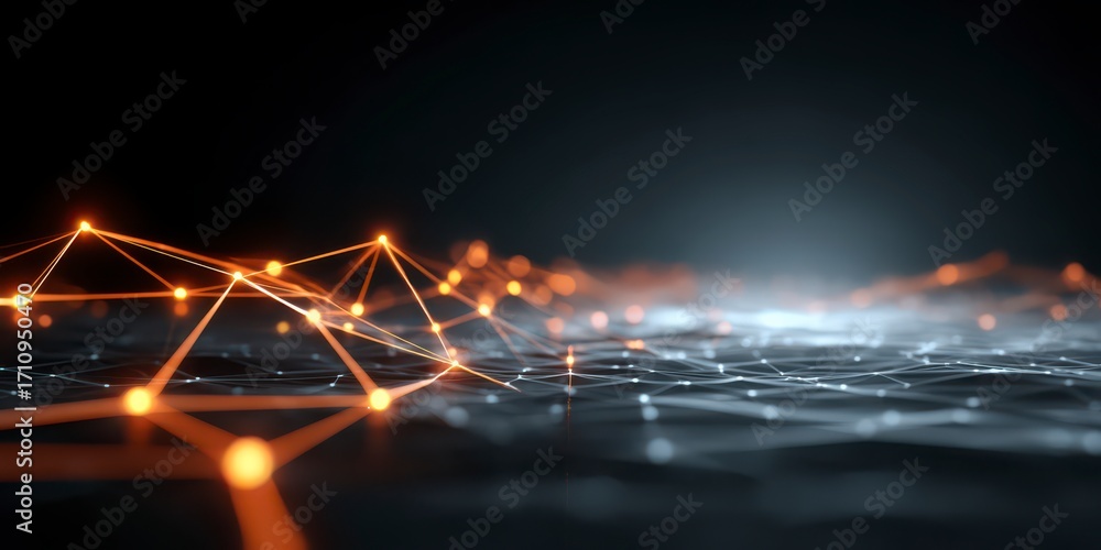 Poster interconnected network visualization: a futuristic digital rendering of interconnected nodes and lin