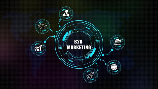 Futuristic Concept of b2b marketing with Digital Network and Global Connectivity on world map background .