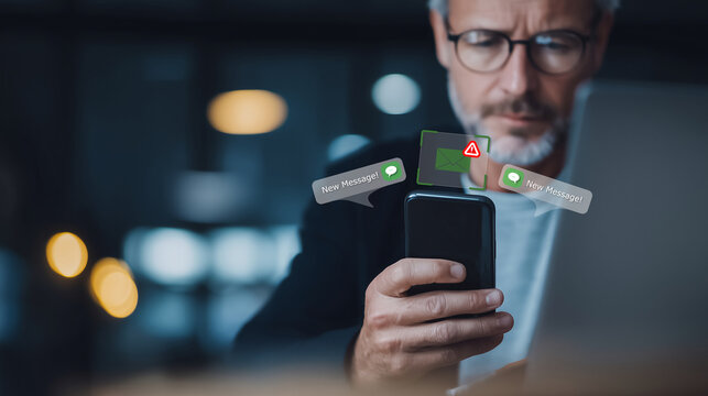 Businessman Receiving Multiple Mobile Notifications