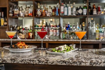 food and drink at bar