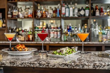 food and drink at bar