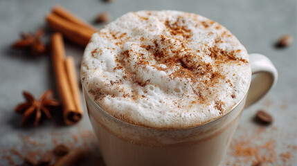 Close-Up of Cinnamon Sprinkled Over a Frothy Pumpkin Spice Latte