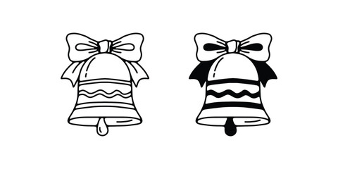 Christmas Bells with Ribbon Vector. Festive Holiday Design, Wedding Bells Illustration. Decorative Ribbon Vector