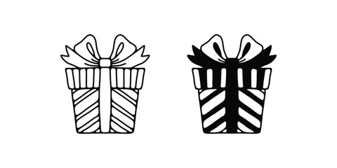 Gift Box Vector. Present with Ribbon and Bow Illustration, Christmas Present Vector. Decorative Gift Box Clipart