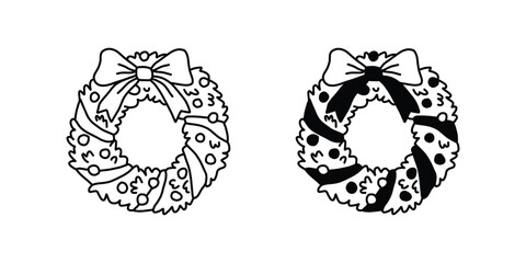 Christmas Wreath Vector. Holiday Decoration with Bow, Festive Christmas Wreath Illustration Holiday Clipart