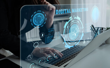 Digital marketing strategy for online business promotion and advertising. A concept of campaign management and content planning for brand growth. Motif