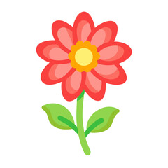 Illustration of a red flower with yellow center, floral design, botanical art, spring bloom, nature icon
