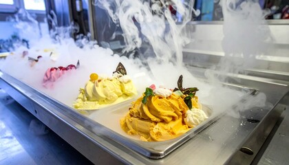 Artisanal ice cream making process using liquid nitrogen flash freezing technique exotic flavor combinations