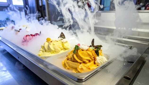 Artisanal ice cream making process using liquid nitrogen flash freezing technique exotic flavor combinations