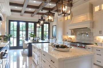 Fototapeta premium Modern White Kitchen in Estate Home