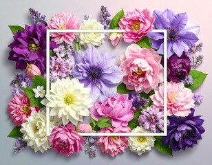 Floral frame arrangement on a pastel background