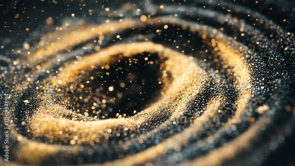 Aufkleber particles swirl gracefully into a golden vortex against a dark backdrop creating a mesmerizing displ