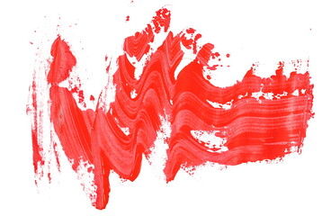 photo red grunge brush strokes acrylic paint isolated on white background, clipping path	