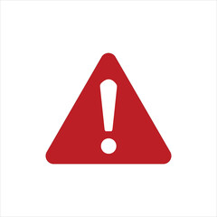 Simple red warning sign icon with exclamation mark for alerts and danger