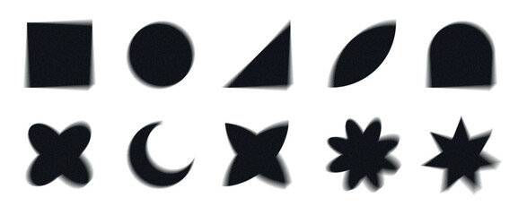 Set, collection blurred grainy noise geometric shapes. geometric abstract shapes , forms, elements. Modern style design for card, invitation, wallpaper, poster. circle, star, moon	