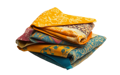 Reusable beeswax food wraps folded and spread out to showcase sustainable alternatives to plastic for eco friendly food storage and zero waste lifestyles isolated on transparent background PNG