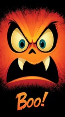 Fierce pumpkin character with exaggerated facial expression in vibrant colors perfect for spooky season decorations